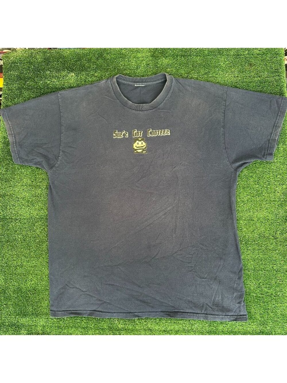 Vintage Y2K Super Mario Goomba T-Shirt Cyber 8-Bit Retro Gamer Humor Navy XL